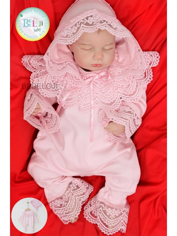 Bebeloji Baby Anjelika Kız Bebek Hastane Çıkışı Dantelli Tulum Şapka ( Mevlüt Tulum Yenidoğan Tulum )