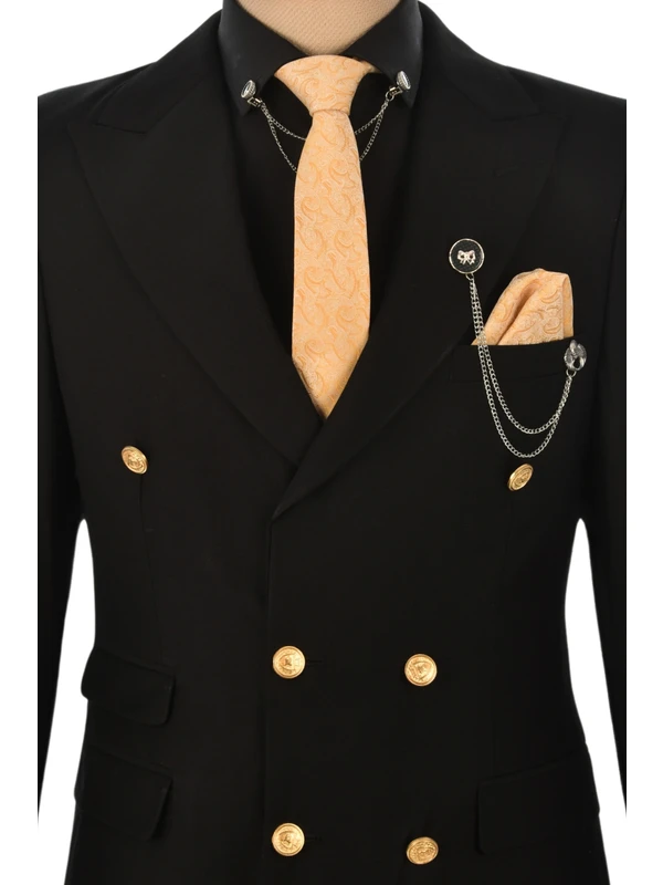 Deepsea Metal Düğmeli Cep Detaylı Slim Fit Kruvaze 2li Takım Elbise 2300325