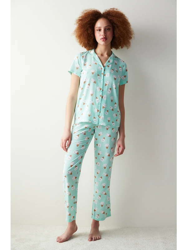 Penti Ice Cream Mint Yeşili Gömlek Pantolon Pijama Takımı