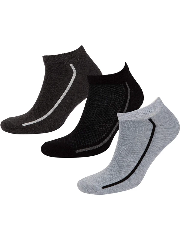 DeFacto Erkek Çizgili 3'lü Pamuklu Patik Çorap C0161AXNS