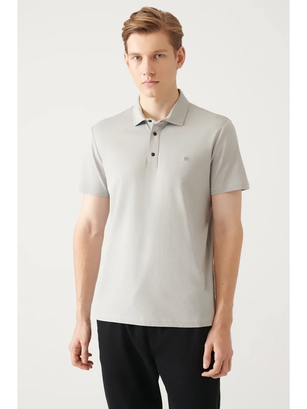 Avva Erkek Gri %100 Pamuk Örme Regular Fit 3 Çıt Çıtlı Polo Yaka T-shirt E001033