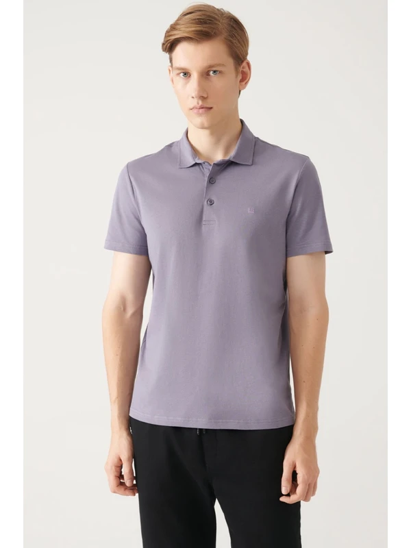 Avva Erkek Lila %100 Pamuk Regular Fit 3 Düğmeli Kıvrılmaz Polo Yaka T-shirt E001035