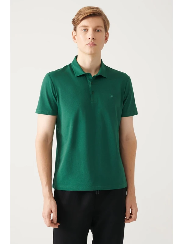 Avva Erkek Yeşil %100 Pamuk Regular Fit 3 Düğmeli Kıvrılmaz Polo Yaka T-shirt E001035