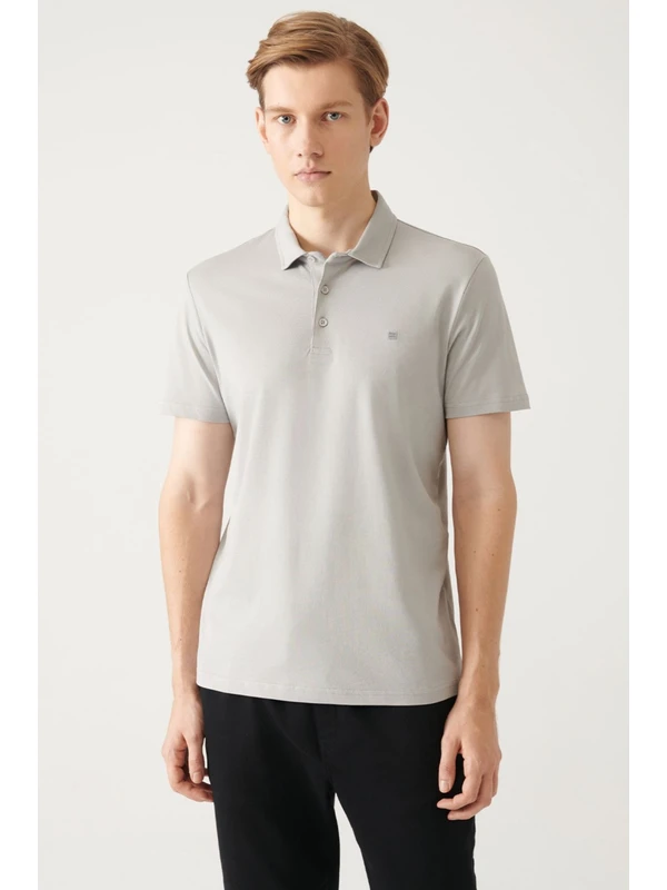 Avva Erkek Gri %100 Pamuk Regular Fit 3 Düğmeli Kıvrılmaz Polo Yaka T-shirt E001035