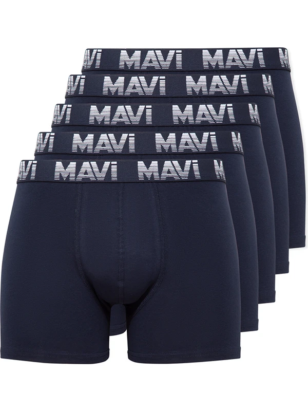 Mavi 5li Lacivert Basic Boxer Seti