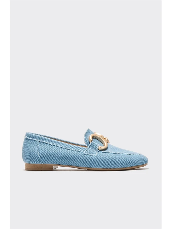 Elle Shoes Mavi Deri Kadın Loafer