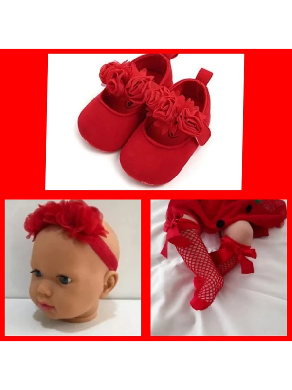 Hira Kids Collection Bebek Patik Ayakkabı-Bandana-File Çorap