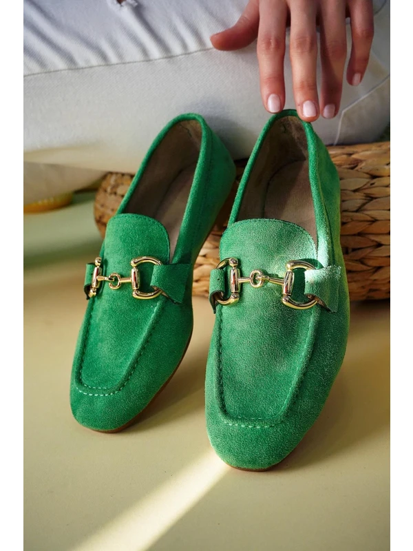 Muggo Mona Garantili Metal Tokalı Deri Kadın Loafer Günlük Ayakkabı