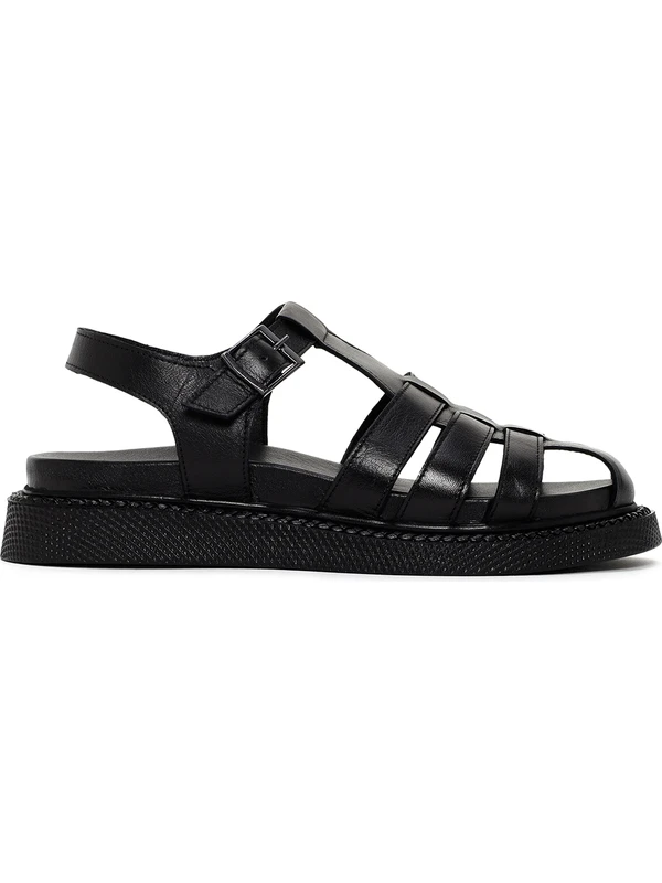 Derimod Kadın Siyah Bantlı Deri Comfort Sandalet