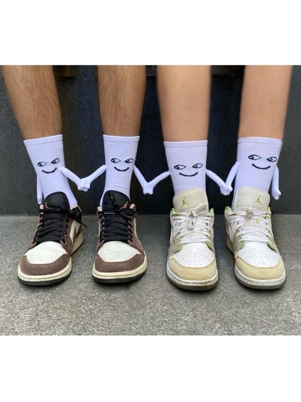 Okfis Mıknatıslı El Ele Tutuşan Çorap Arkadaşlık Spor Çorabı Beyaz 2 Adet
