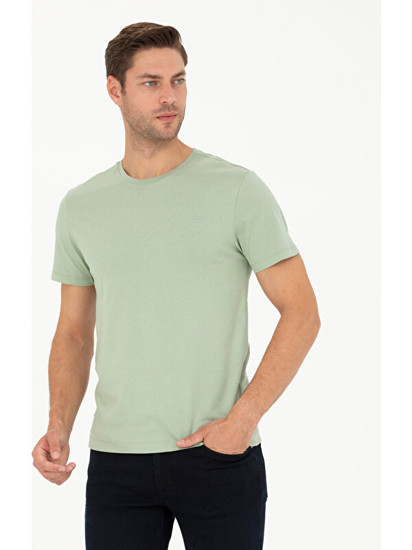 Pierre Cardin Erkek Yeşil Slim Fit Basic Tshirt 50289335-Vr016