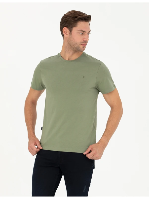 Pierre Cardin Erkek Haki Slim Fit Basic Tshirt 50289335-Vr027