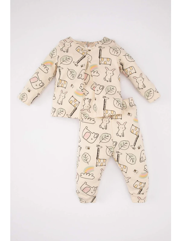 DeFacto Kız Bebek Desenli Uzun Kollu Pijama Takımı B9238A524SP