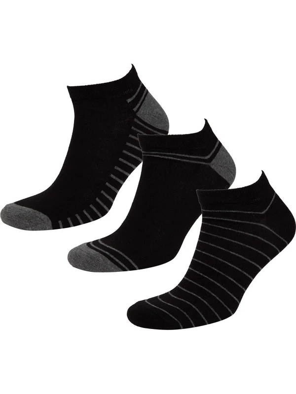 DeFacto Erkek Çizgili 3'lü Pamuklu Patik Çorap C0112AXNS
