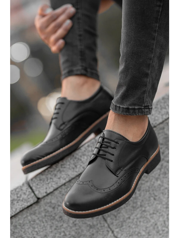 By Oxford Erkek Siyah Günlük Ortopedik Taban Rahat Garantili Klasik Ayakkabı