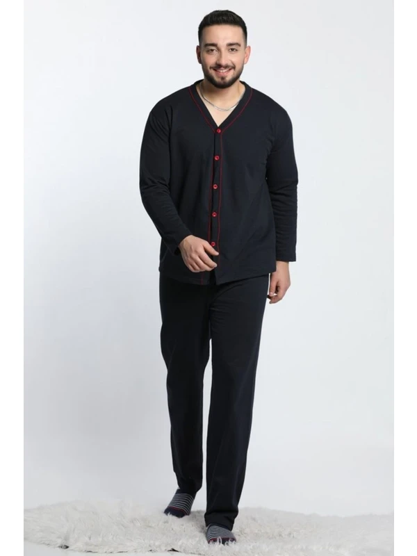 Lukitus Uzun Kollu Önden Düğmeli Erkek Pijama Takımı