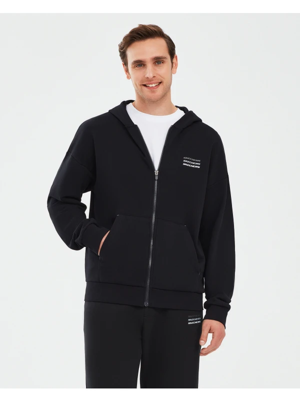 Skechers Essential M Full Zip Hoodie Sweatshirt Erkek Siyah Fermuarlı Eşofman Üstü S232233-001