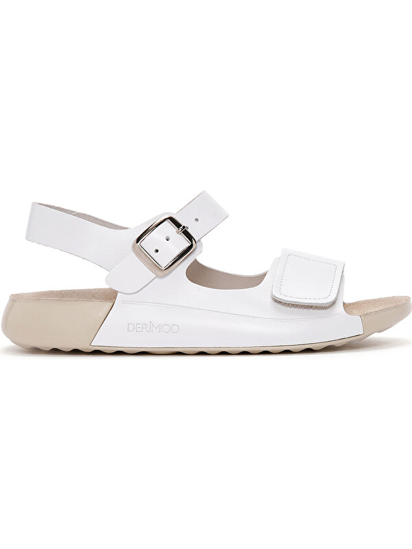 Derimod Kadın Beyaz Bilekten Bantlı Deri Comfort Sandalet