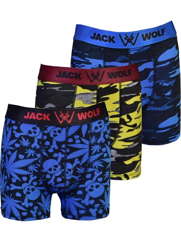 Jack Wolf Desenli 3 Lü Kutu Pamuklu Likralı Erkek Boxer