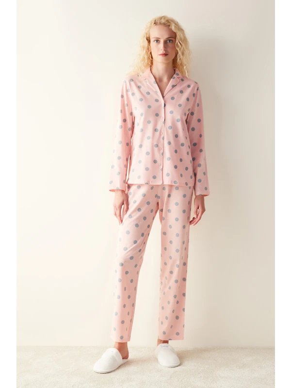 Penti Base Dotted Pembe Gömlek Pijama Takımı
