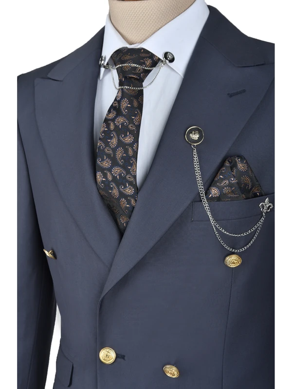 Deepsea Metal Düğmeli Cep Detaylı Slim Fit Kruvaze 2li Takım Elbise 2300325