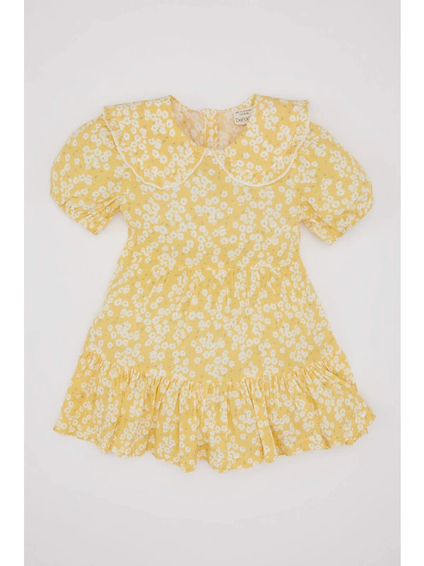 DeFacto Kız Bebek Çiçekli Kısa Kollu Krinkıl Viskon Elbise C2505A524SM