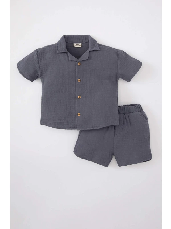 DeFacto Erkek Bebek Kısa Kollu Gömlek Şort 2'li Takım B8063A524SM