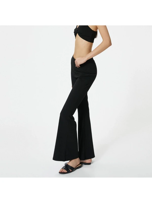 Mimu Store Kadın Siyah Ispanyol Paça Dalgıç Kumaş Toparlayıcı Tayt Pantolon