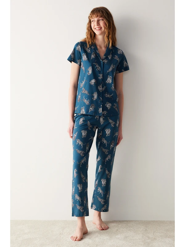 Penti Base Dark Printed Gömlek Pijama Takımı