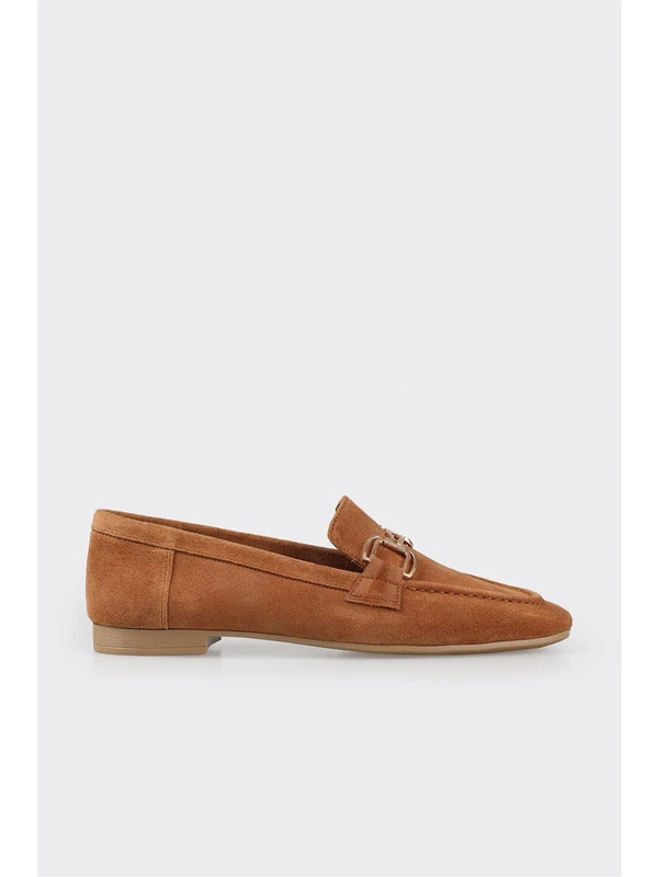 Elle Shoes Camel Deri Kadın Loafer