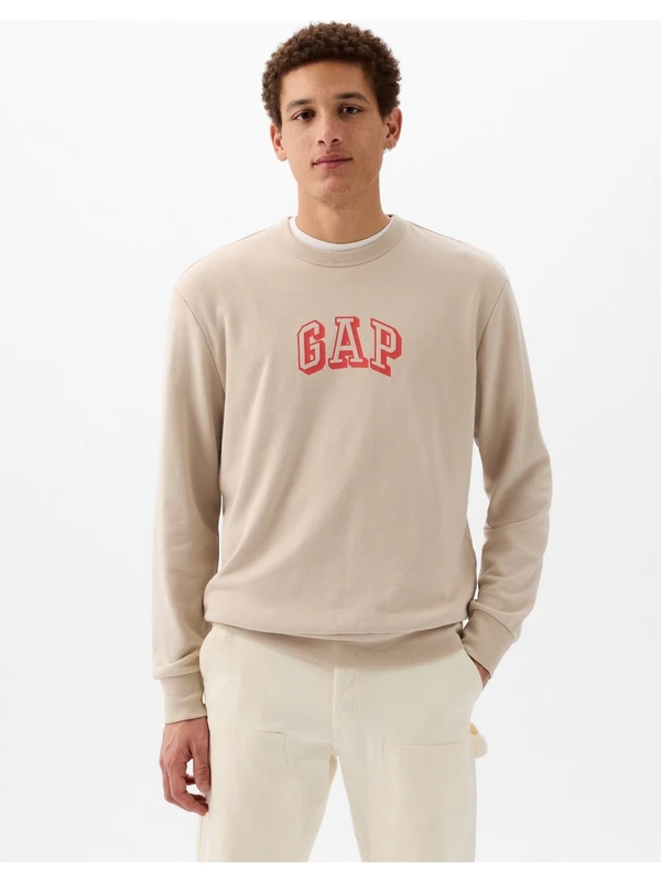 Gap Erkek Bej Gap Logo Fransız Havlu Kumaş Sweatshirt