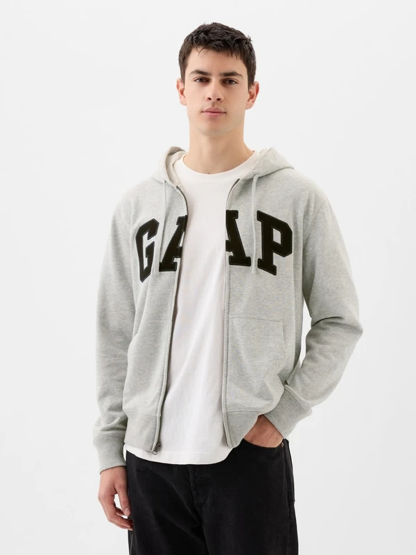 Gap Erkek Gri Gap Logo Fermuarlı Fransız Havlu Kumaş Sweatshirt