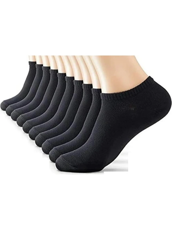 KYC Unisex 10 Çift Siyah Premium Pamuklu Kısa Patik Çorap