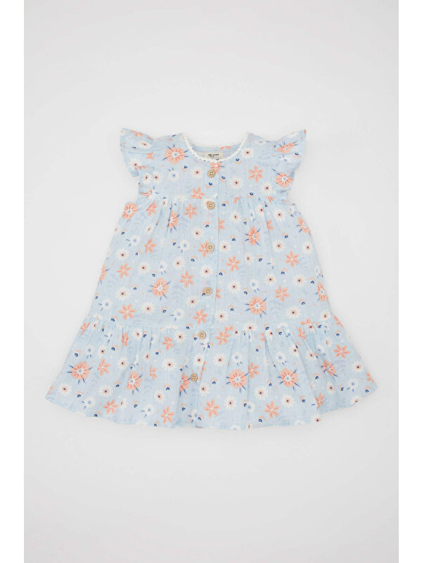 DeFacto Kız Bebek Çiçekli Kolsuz Poplin Elbise C2413A524SM