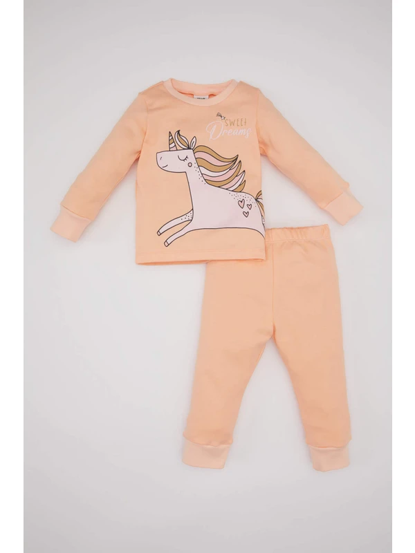 Defacto Kız Bebek Unicorn Baskılı Uzun Kollu Pijama Takımı C0666A524Sp