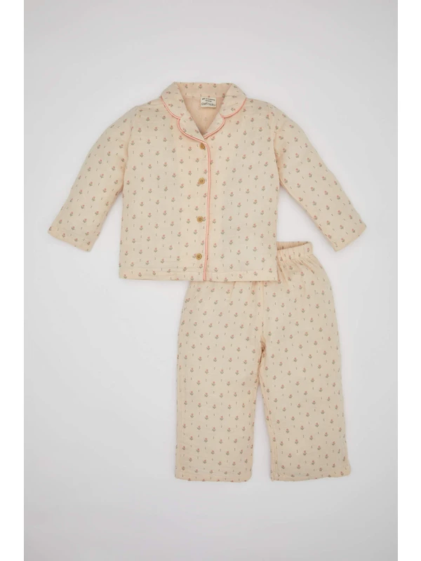 Defacto Kız Bebek Çiçekli Uzun Kollu Müslin Pijama Takımı C0658A524Sp