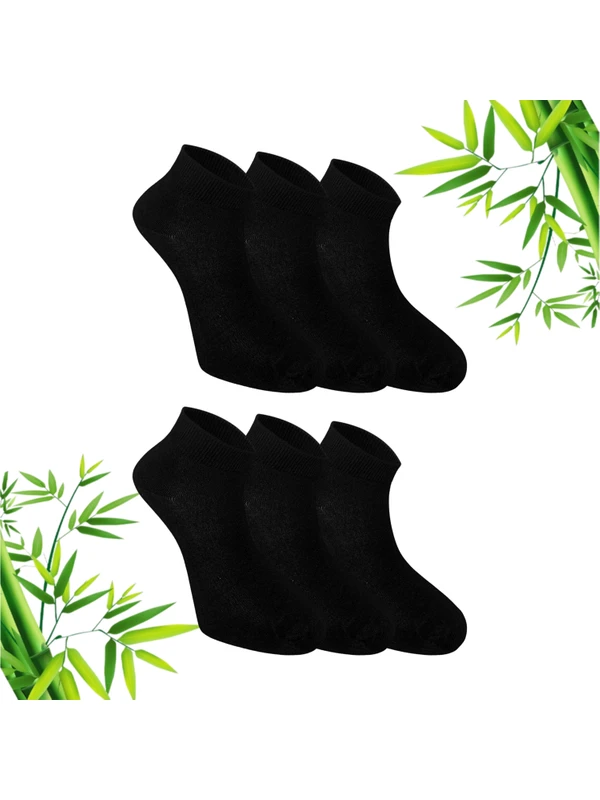 Sweex 6 Çift Desensiz Dikişsiz Düz Sade Erkek Patik Bambu Siyah Çorap - Bilek Boy Kısa Spor Koşu Yürüyüş Çorabı