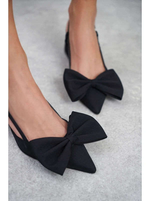 Nişantaşı Shoes Draven Siyah Saten Fiyonk Detaylı Kadın Topuklu Ayakkabı