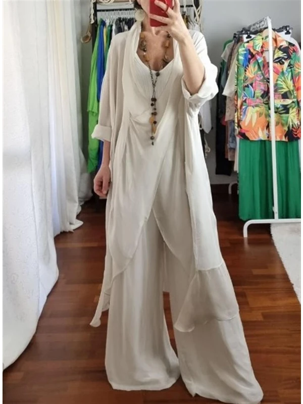 Bohem Stil Italyan Ipek Detaylı Oversize Kaftan & Bluz