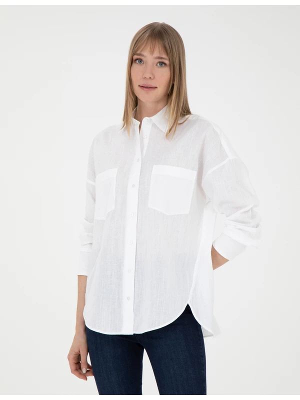 Pierre Cardin Keten Karışımlı Beyaz Comfort Fit Gömlek 50292038-VR013