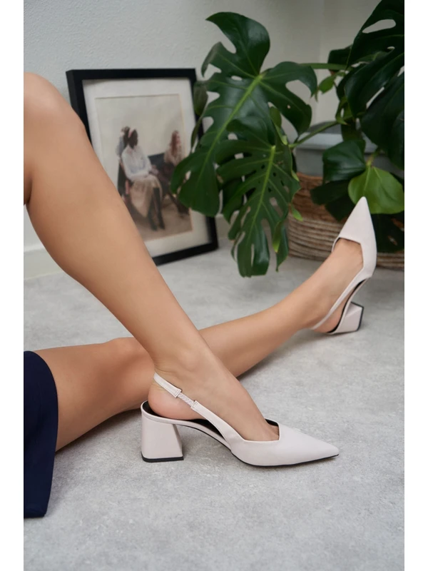 Trudy Bej Mat Saten Bilek Bağlı Kadın Topuklu Ayakkabı