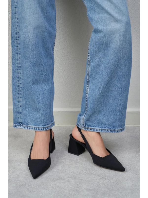 Trudy Siyah Mat Saten Bilek Bağlı Kadın Topuklu Ayakkabı
