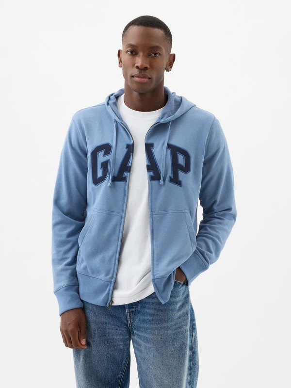 Gap Erkek Mavi Gap Logo Fransız Havlu Kumaş Fermuarlı Sweatshirt