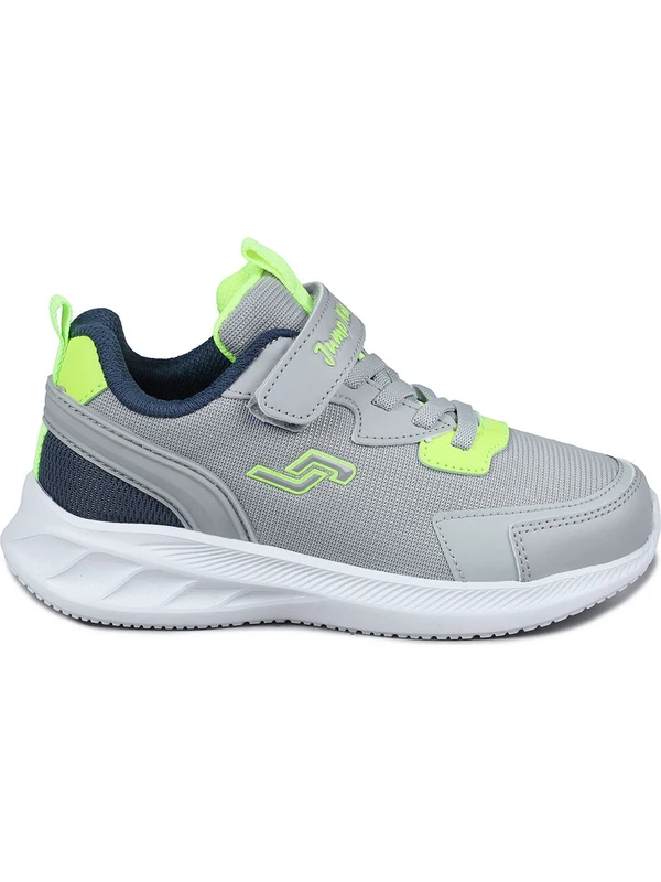 28106 Cırtlı Açık Gri - Neon Yeşil Üniseks Çocuk Sneaker Günlük Spor Ayakkabı