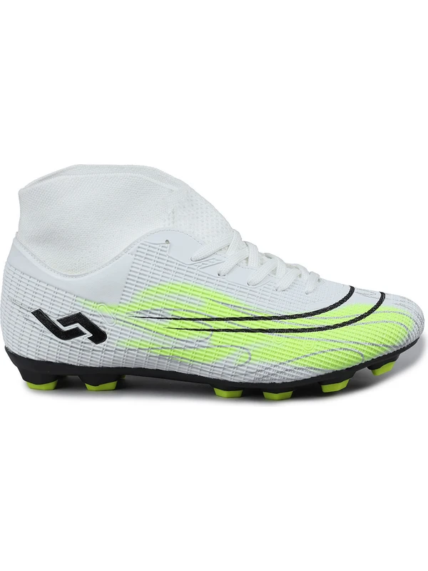 29676 Çoraplı Beyaz - Neon Yeşil Çim Halı Saha Krampon Futbol Ayakkabısı
