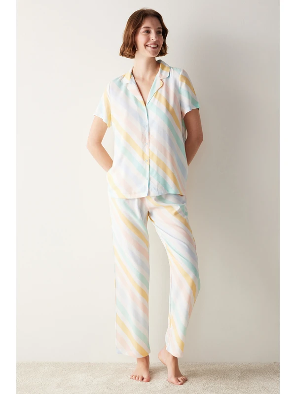 Penti Happy Striped Gömlek Pantolon Pijama Takımı