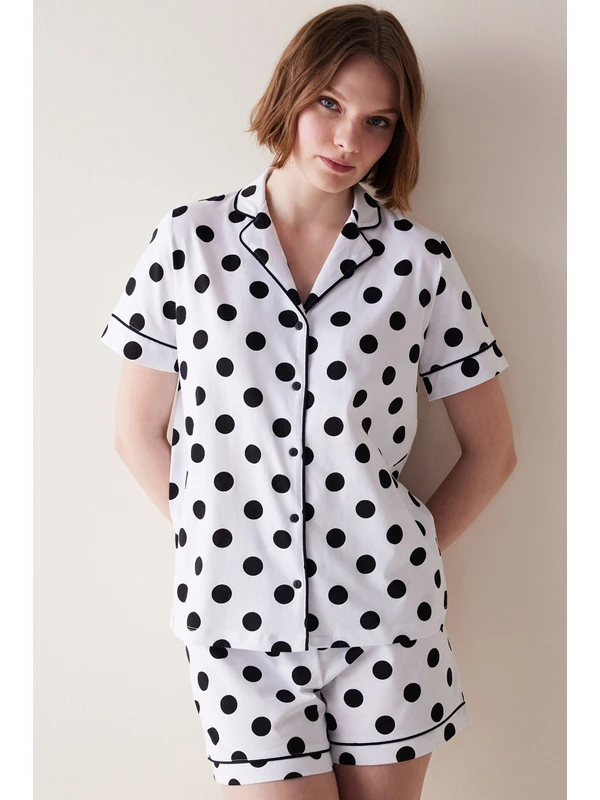 Penti Black Dotted Beyaz Gömlek Şort Pijama Takımı