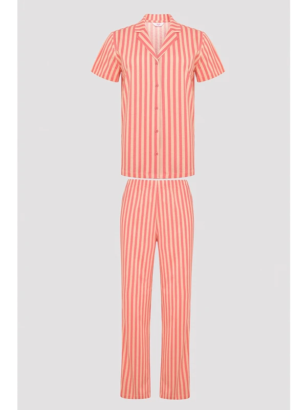 Penti Base Rosy Stripes Gül Rengi Gömlek Pantolon Pijama Takımı