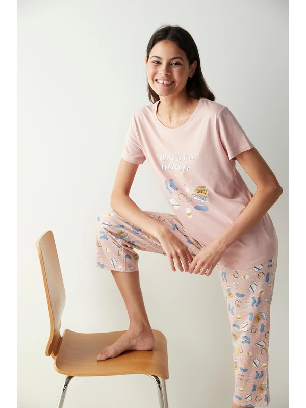 Penti Happy Pembe Tişört Kapri Pijama Takımı