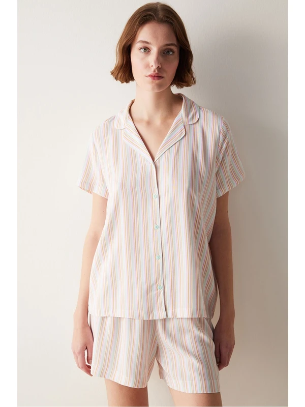 Penti Base Çizgili Gömlek Şort Pijama Takımı